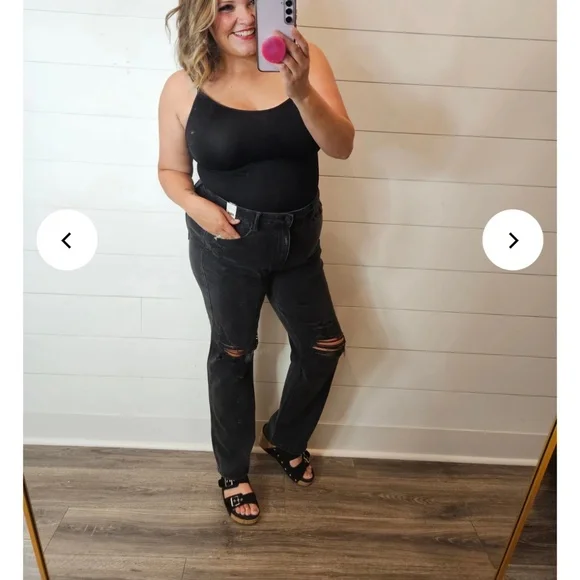 Judy Blue Size 15/32 Black Distressed High Rise Slim Fit NWT - Picture 9 of 12